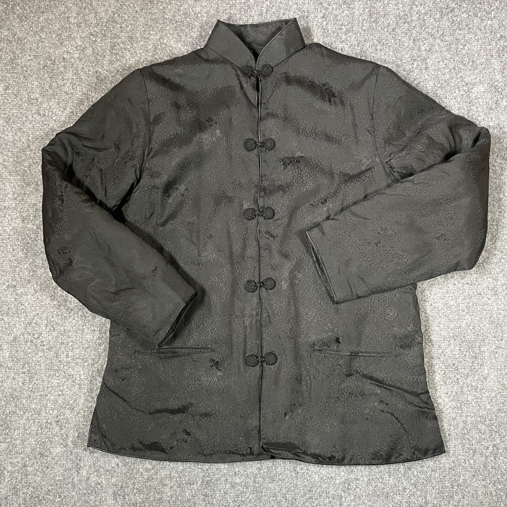 Vintage Plum Blossoms Tang Jacket Size Small Black Frog Closure Insulated Padded